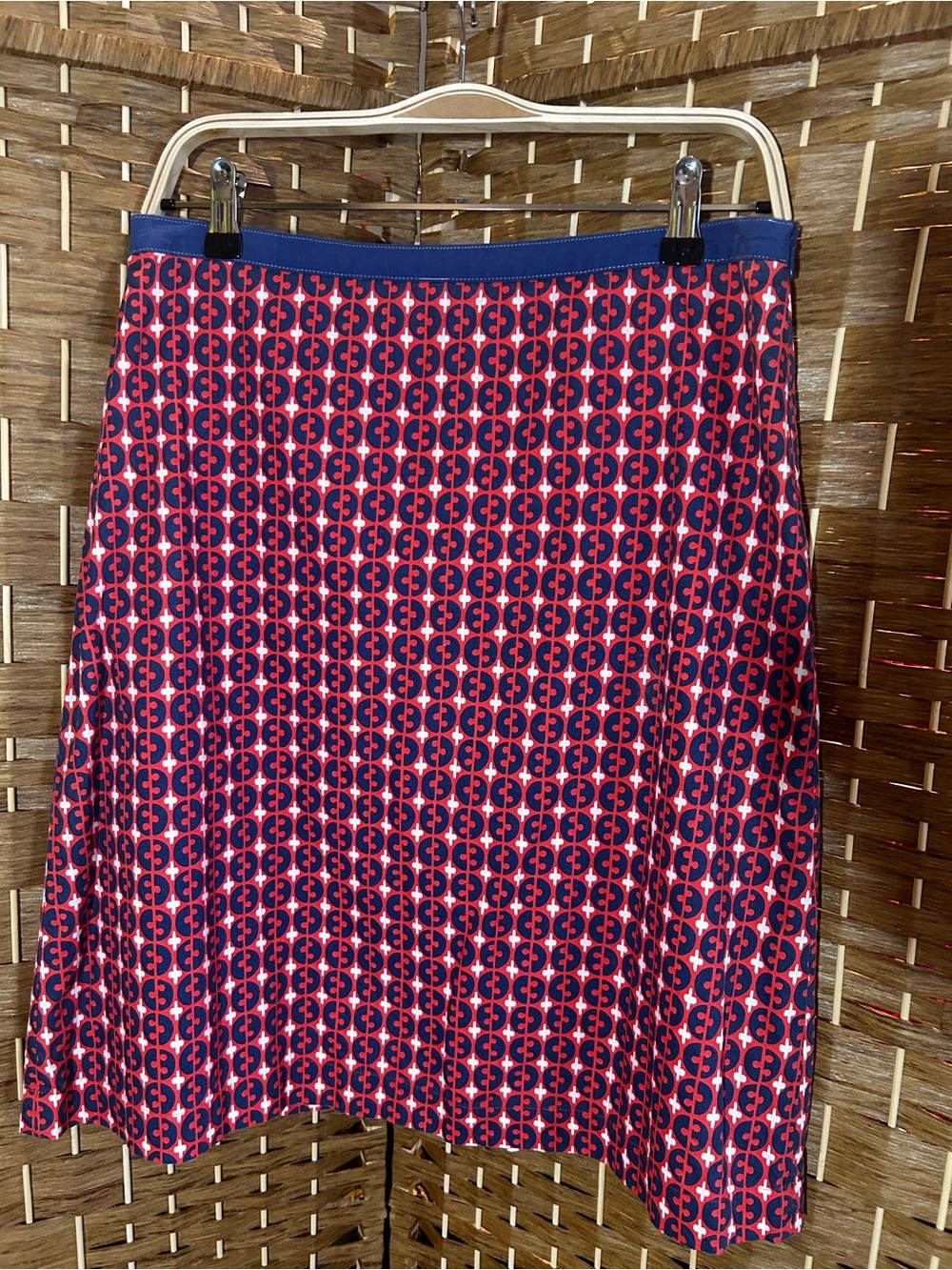 Boden Retro Geometric A-Line Skirt Cotton Lined Red Blue Size 12